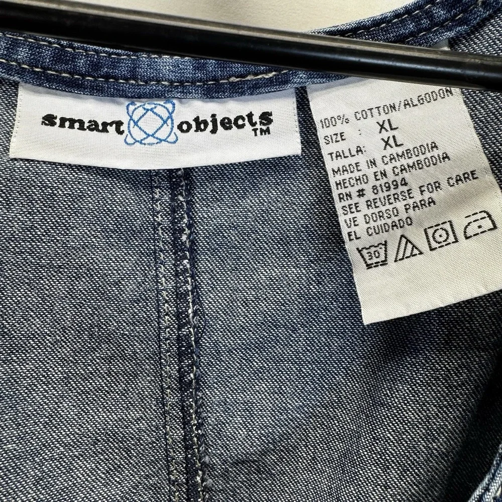 🇺🇸 Smart Objects - Embroidered American Flag Stars Denim Dress -‎ Size Large